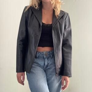 Vintage East 5th Genuine Leather Blazer Jacket Black Size Medium 90s Y2K
